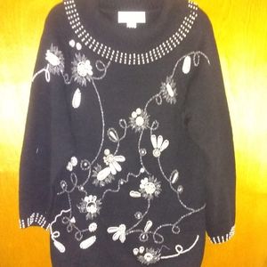 Women's Vintage Pearl Beaded Sweater Size L